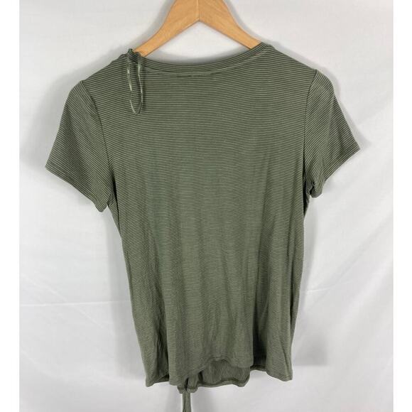 Vince Camuto Green Stripe Short Sleeve Tie Front Top Size Small - Picture 4 of 4
